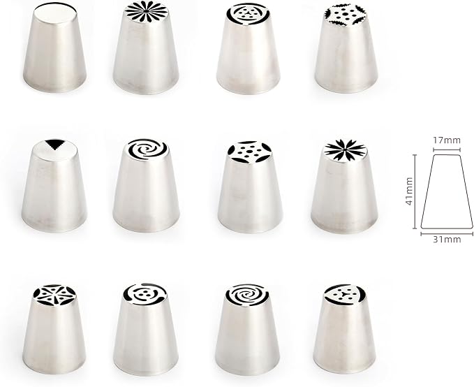 27 Pieces Small Stainless Steel Russian Flower Icing Tips Kit | Cupcake Flower Shaped Frosting Nozzles for Cake Decoration, Stainless Steel Small Russian Piping Tips - Image 3