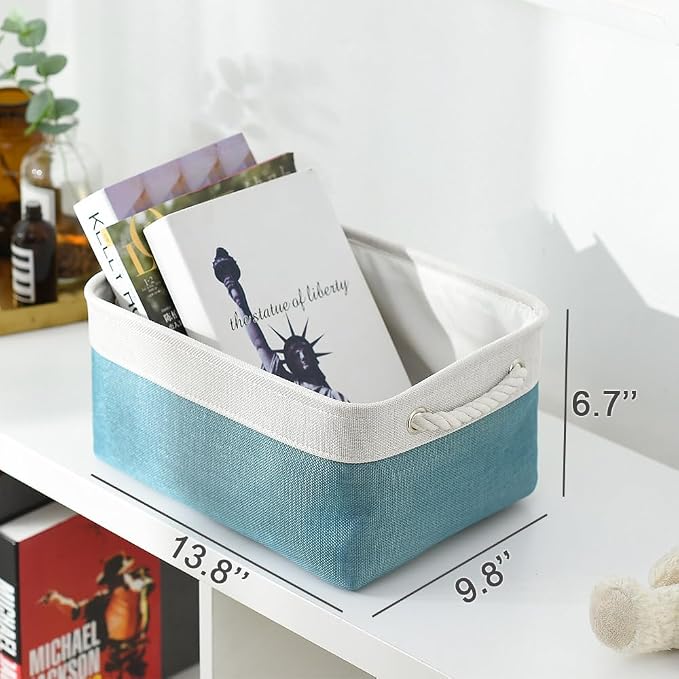 Fabric Storage Bin with Handles,Storage Basket for Home Storage and Organization, Shelf Basket with Cover for Living Room Bedroom Closet（White & Green Medium 13.8L×9.8W×6.7H - Image 5