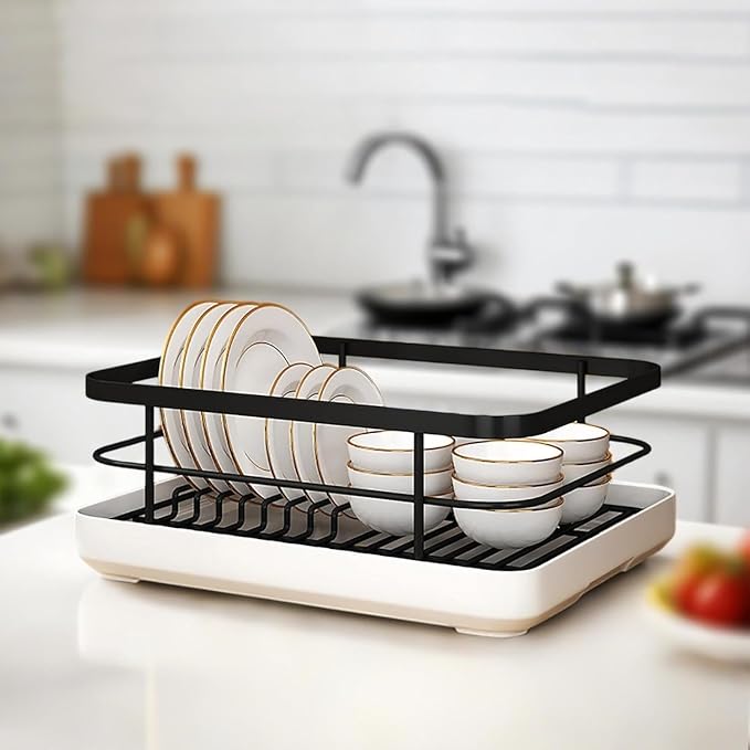 Dish Drying Rack for Kitchen Counter,Large Capacity Dish Drying Rack,Stainless Steel Dishes Drainer with Utensil Holder,Multifunctional Kitchen Utensil Holder with Dishes Racks and Tray (Black) by Unknown