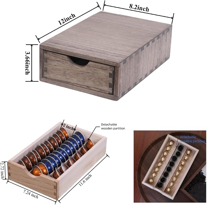 DDYURI Coffee Pod Holders 1-Layer 1-Drawer Dark Brown (CF1D1C-DK) - Image 2