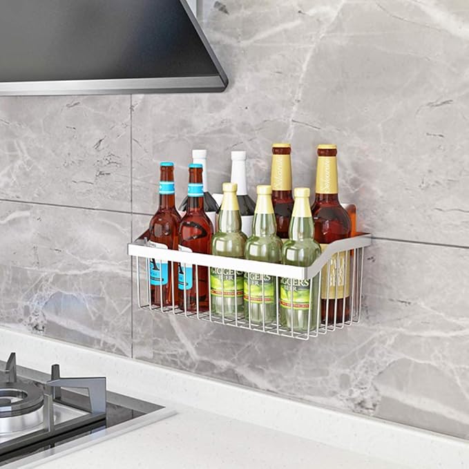 Kitchen Storage Metal Wire Fruit Basket - SUS304 Stainless steel Organizer Storage Bin Baskets for Bathroom - Space Saving Design for Pantry Organization （Silver） - Image 4