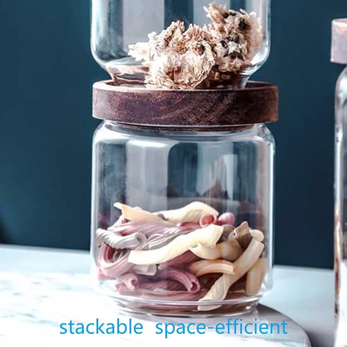 SAIOOL Set of 5 Kitchen Canisters,Thick, Stackable, Natural Style,Cookie, Rice and Spice Jars - Sugar or Flour Container - Big and Small Airtight Food Jar for Pantry - Image 4