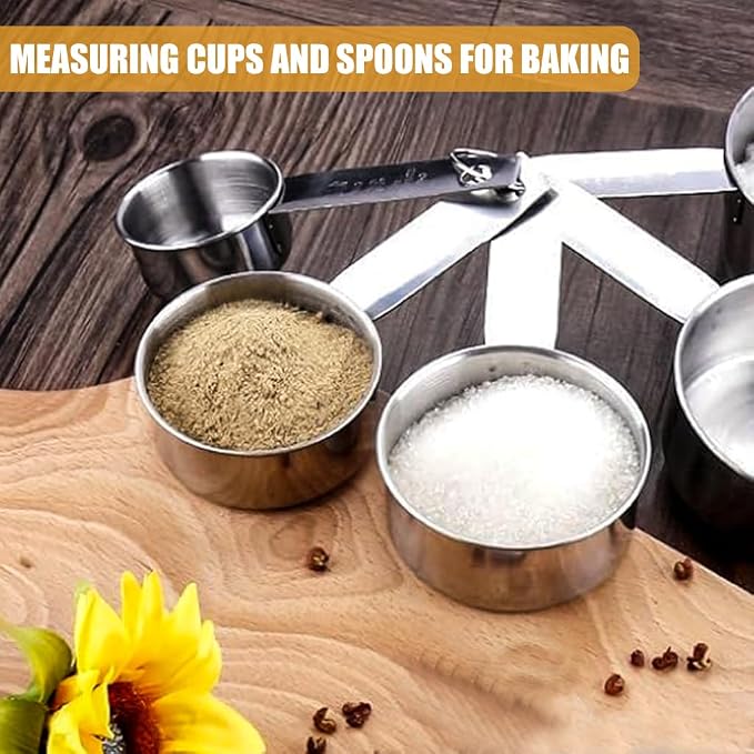 Supvox® 10Pcs Measuring Cups and Spoons Set - Stainless Steel Measuring Cup with Scales of 2 Units, Dry & Wet Food Measuring Cup for Cooking and Baking, Ideal for Chefs & Home Cooks (Silver) - Image 5