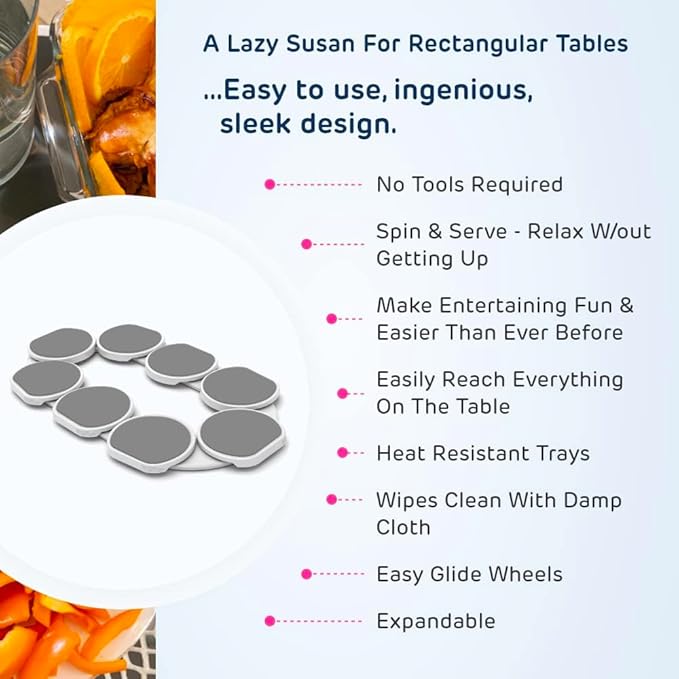 Light Gray- The Lazy Susan Revolution - The First Patented Lazy Susan Turntable Expandable for Rectangular & Oblong Tables - Kitchen & Dining Tables - Great Gift! Parties & Gatherings - Image 3