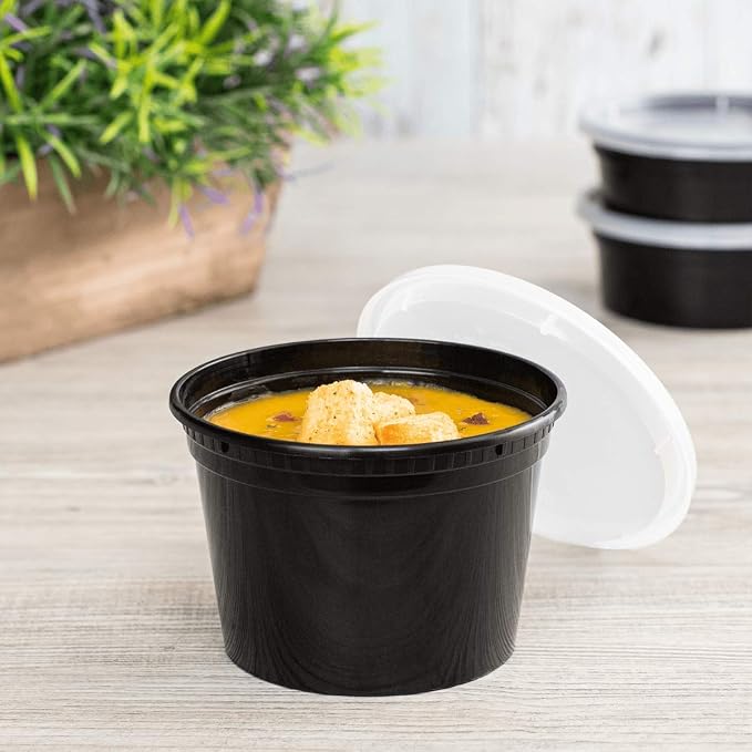 Karat [16oz - 240 ct Black PP Injection Molded Round Deli Containers with Lids (FP-IMDC16-PPB) - Image 2