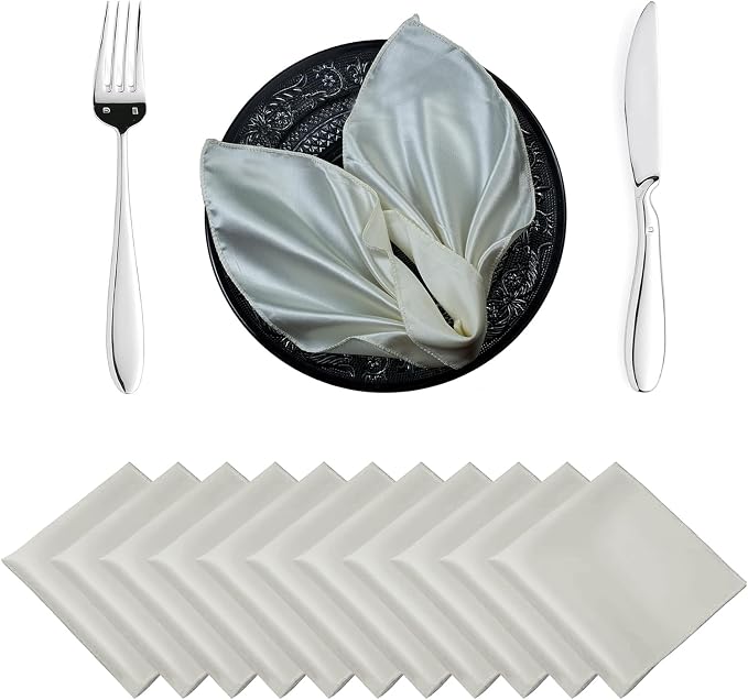 MDS® Pack of 50 Satin Napkins 12 x 12 Inch, Soft Silky Reusable Cloth Dinner Table Napkins for Wedding Décor, Reception, Birthday, Parties, Banquets, Catering, Restaurants & Hotel - Ivory by MDS