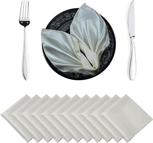 MDS® Pack of 50 Satin Napkins 12 x 12 Inch, Soft Silky Reusable Cloth Dinner Table Napkins for Wedding Décor, Reception, Birthday, Parties, Banquets, Catering, Restaurants & Hotel - Ivory by MDS