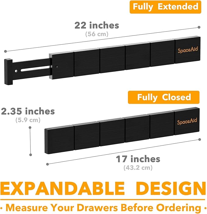 SpaceAid Bamboo Drawer Dividers with Inserts and Labels, Kitchen Adjustable Drawer Organizers, Expandable Organization for Home, Office, Dressers, 7 Dividers with 15 Inserts (17"-22" Black) - Image 4