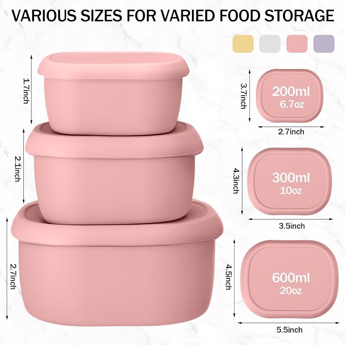 12 Pcs Silicone Food Storage Containers with Lids,Macaroon Color | Reusable, 3 Size Silicone Lunch Box Bento, Freezer Dishwasher Safe, 6.7oz, 10oz, 20oz - Image 2