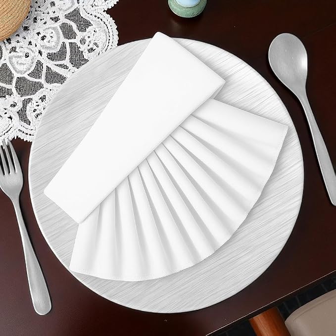 Pack of 50 PCS Cloth Napkins 17x17 inch Washable Polyester Dinner Napkins Soft Table Napkins for Wedding Party Dining Banquet Bistro Decoration - White - Image 3
