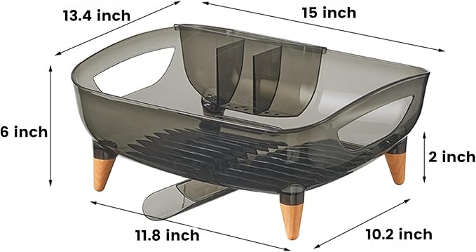 Dish Rack, Dish Drying Rack for Kitchen Counter, Dish Drainer with Drainboard Set and Utensil Holder, Sink Drying Dish Strainer Rack (Transparent Black) - Image 3