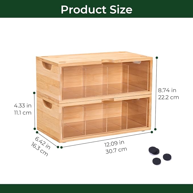 Bamboo Stackable Tea Bag Organizer, 2-Piece | Large Capacity, Box Set - Image 3