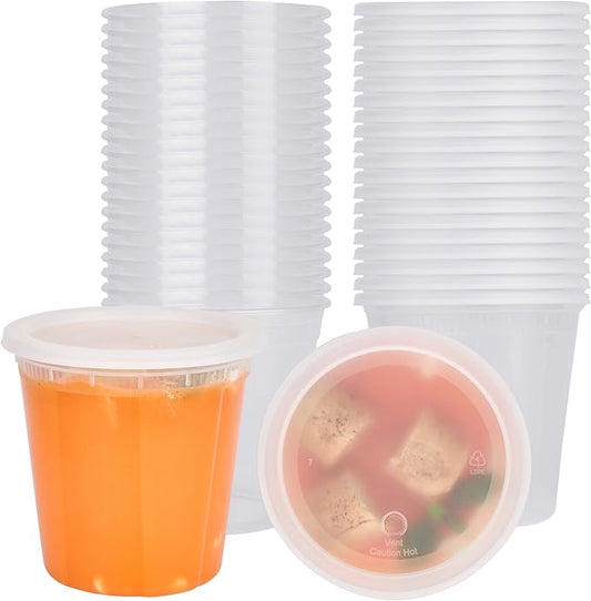 Restaurantware Plastic Food Container 50 Pack of 32 oz Clear Microwave-Safe Storage Container With Lid Leakproof Round Shape Disposable Freezer-Safe by Restaurantware