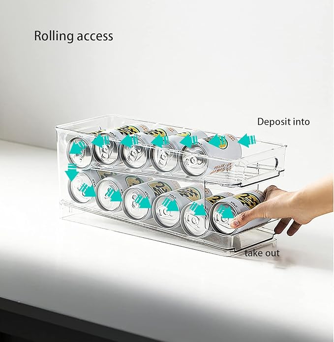 Double Layer Pop Soda Can Organizer Bins,Stackable Dispenser Storage Holder Rack,for Fridge, Freezer, Kitchen, Countertops, Cabinets - Clear Plastic Canned Food Pantry Storage Rack - Image 5