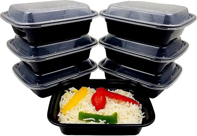 12 oz. Rectangular Microwaveable Black Plastic Disposable Food Storage Containers with Lids - BPA Free (Pack of 10 Sets) - Image 6