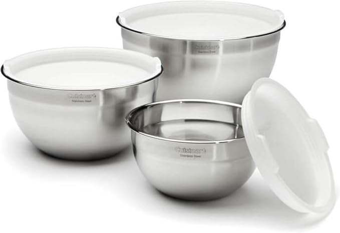 Cuisinart Mixing Bowl Set, Nesting Bowls, Stainless Steel, 3-Piece | 1.5, 3 & 5 qt. stainless steel mixing bowls for baking, cooking & prep, dishwasher safe, durable & compact, CTG-00-SMB by Cuisinart