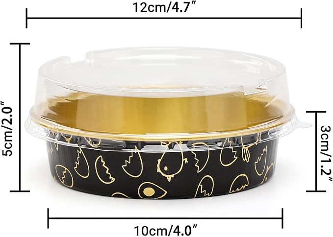 Beasea Mini Tart Pan 100 Pack with Lids, 4 Inch 8oz Gold Black Disposable Aluminum Baking Foil Tins Small Round Tart Containers for Individual Dessert Muffin Cheesecake Ramekins Quiche Oven Dishes - Image 2
