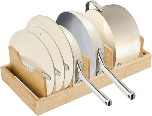Pan Organizer Compatible with Caraway, Pots and Pans Organizer Under Cabinet, Bamboo Pot Lid Organizers with Adjustable Dividers, U-Shaped Lid Slots, Ideal for Kitchen Countertop and Cabinet Storage by Unknown