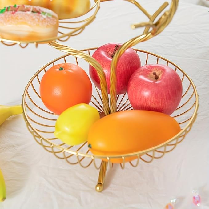 3-Tier Fruit Basket Holder Decorative Fruit Bowl Rack Metal Stand Table Countertop Holder for Vegetables Bread Snack for Kitchen Home Use, Gold (Type E) - Image 4