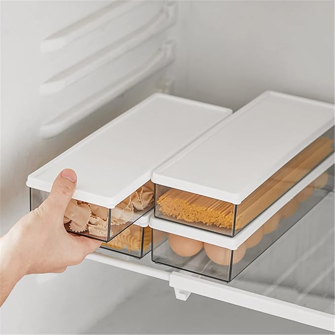 Hanobe Large Airtight Pasta Storage Containers, BPA-Free, 2.4L, 3-Pack | Stackable rectangular design, fits spaghetti, lasagna, noodles, clear grey plastic, for kitchen pantry and fridge - Image 3