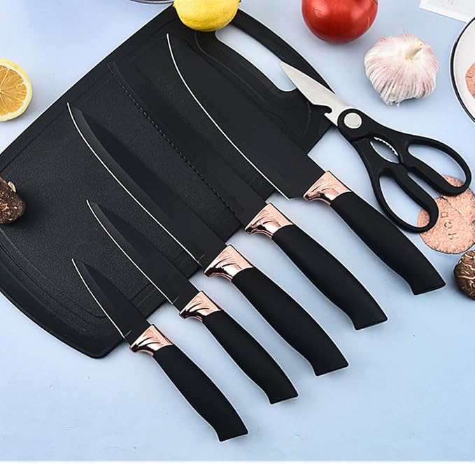 19 Pcs Kitchen Cooking Utensils and Knife Set with Block, Include 11 Pcs Silicone Cooking Utensils Set 5 Pieces Sharp Stainless Steel Chef Knives Scissors Whisk Tongs and Cutting Board (Black) - Image 6