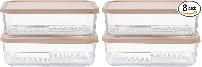 Glass Food Storage Containers with Lids — 8 Piece — 57.5 oz Glass with BPA-Free Leakproof Stackable Lids — Microwave, Oven & Dishwasher Safe — Ideal for Meal Prep & More - Cashew Cream by DuraLiving