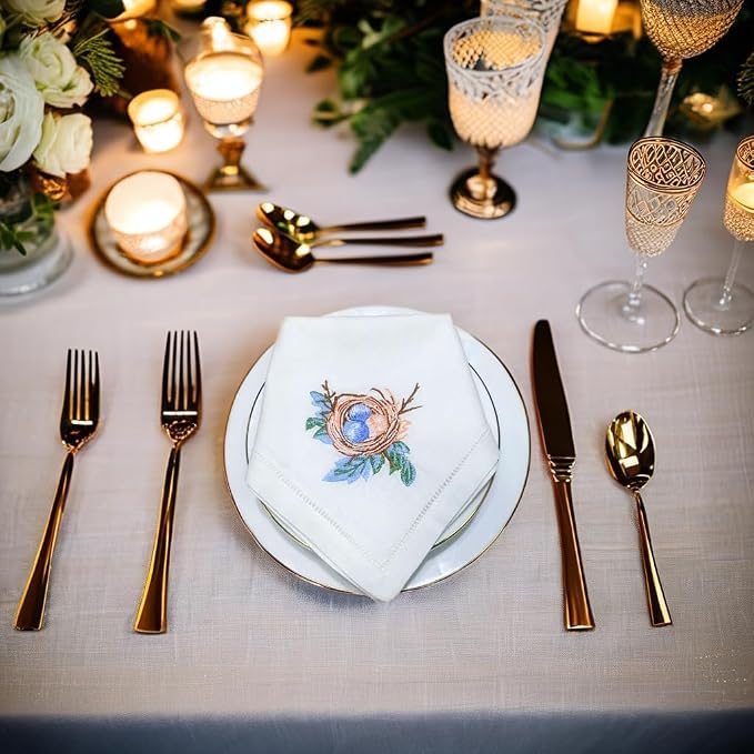 Embroidered Cloth Napkin Egg Nest Cotton Napkins (Set of 6, 18x18) – Charming, Eco-Friendly Dinner Napkins for Everyday Dining, Spring Celebrations & Gift Giving - Image 5