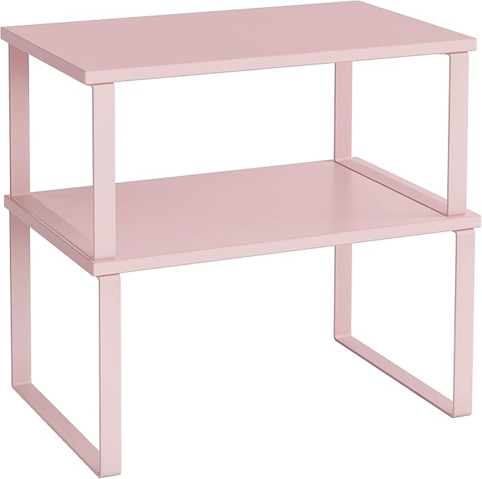 SONGMICS Cabinet Organizer Shelf, Set of 2 Kitchen Counter Shelves, Kitchen Storage, Spice Rack, Stackable, Expandable, Metal and Engineered Wood, 11.7 Inches, Jelly Pink UKCS020S01 by Unknown