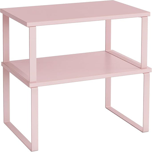 SONGMICS Cabinet Organizer Shelf, Set of 2 Kitchen Counter Shelves, Kitchen Storage, Spice Rack, Stackable, Expandable, Metal and Engineered Wood, 11.7 Inches, Jelly Pink UKCS020S01 by Unknown