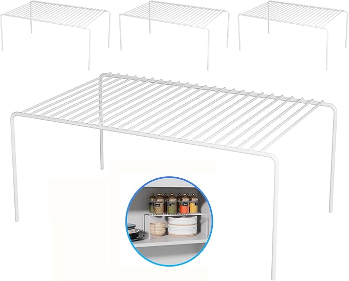 4Pack Cabinet Storage Shelf Rack, 15.7''L x 9.4''W x 5.9''H, White | Spice Rack, Rustproof Metal Wire Kitchen Counter Organizers and Storage, for Cabinet, Plate, Dish, Pantry, Bathroom, Fridge by DPZM