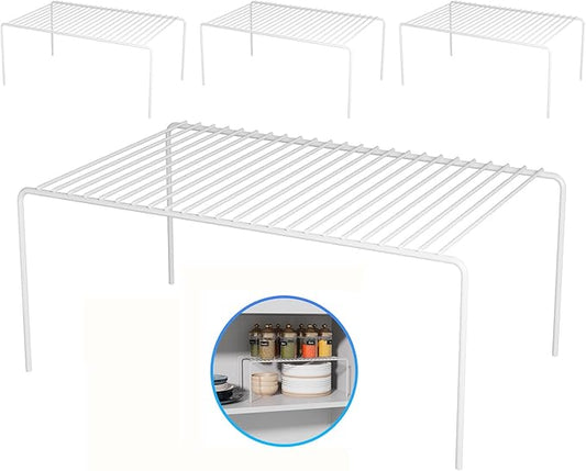 4Pack Cabinet Storage Shelf Rack, 15.7''L x 9.4''W x 5.9''H, White | Spice Rack, Rustproof Metal Wire Kitchen Counter Organizers and Storage, for Cabinet, Plate, Dish, Pantry, Bathroom, Fridge by DPZM