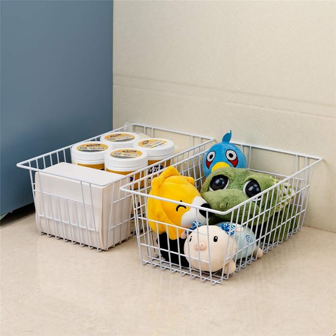 SANNO Wire Metal Baskets Freezer Baskets Farmhouse Organizer Storage Bins Large Organizer Bins for Shelf Storage, Office, Bathroom, Pantry Organization Storage Bins Rack with Handles-Set of 6 - Image 4