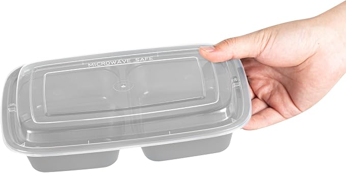Asporto 26 Ounce Compartment Take Out Boxes, 100 Microwavable Meal Prep Containers - 3 Compartments, With Clear Plastic Lids, Silver Plastic Food Containers, Do Not Contain BPA - Restaurantware - Image 9