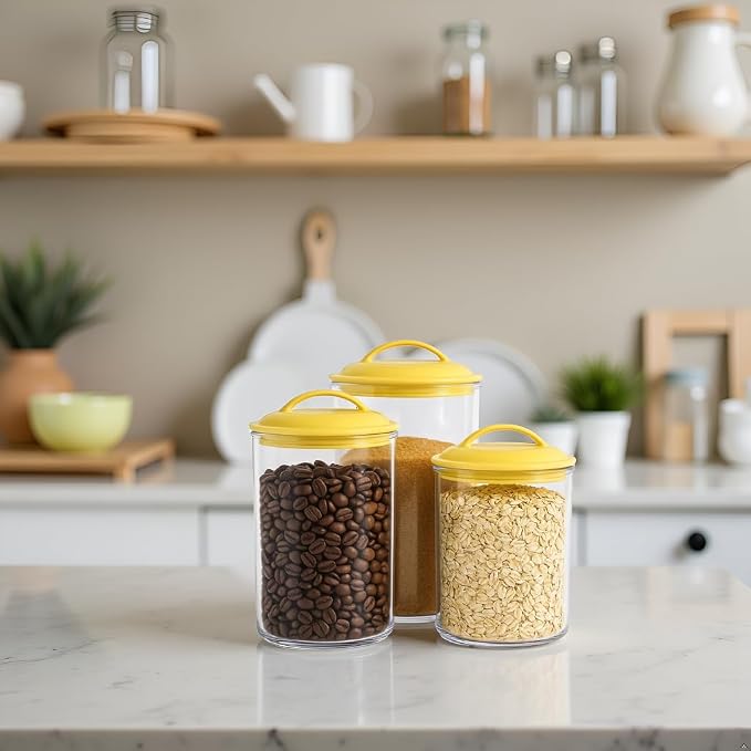 Food Storage Containers, BPA Free Airtight Canisters for Cereal, Pasta, Sugar, Coffee, Flour, Cookies, Loose Tea, for Kitchen Organization Set of 3 Lemon by Reston Lloyd - Image 9