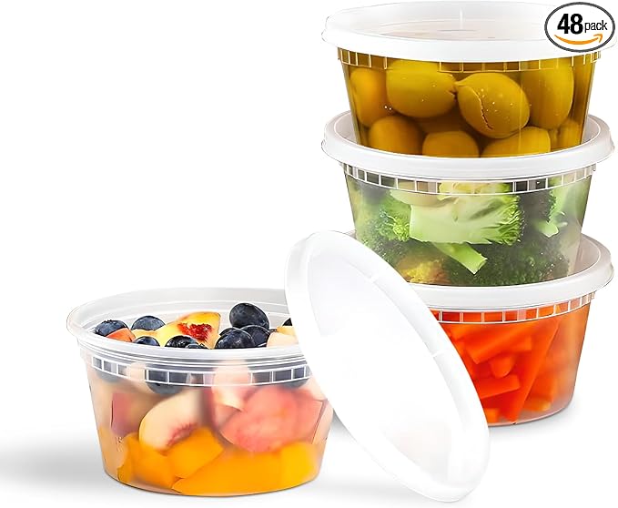 OCS Parts 48-Pack Round Plastic Deli Containers with Lids | Stackable, Microwavable, Freezer and Dishwasher Safe BPA Free Food Prep and Storage Containers (12 Ounce) by OCSParts