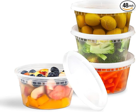 OCS Parts 48-Pack Round Plastic Deli Containers with Lids | Stackable, Microwavable, Freezer and Dishwasher Safe BPA Free Food Prep and Storage Containers (12 Ounce) by OCSParts
