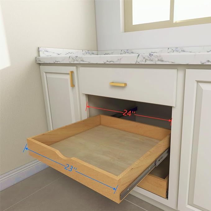 Elysian 23" Kitchen Cabinet Pull Out for 27" Cupboard, Solid Wood Build, 21" Deep Low Profile Tray, Full Extension Runners, Spacers Included for Perfect Fit by Elysian