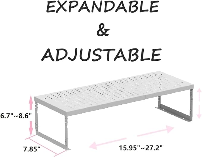 Stackable Expandable Metal Shelf Organizer - Adjustable Wire Storage Rack with Holes for Kitchen, Bathroom, Cabinet, Office - Space Saving, Durable & Sturdy Design（1PACK/Medium/White - Image 3