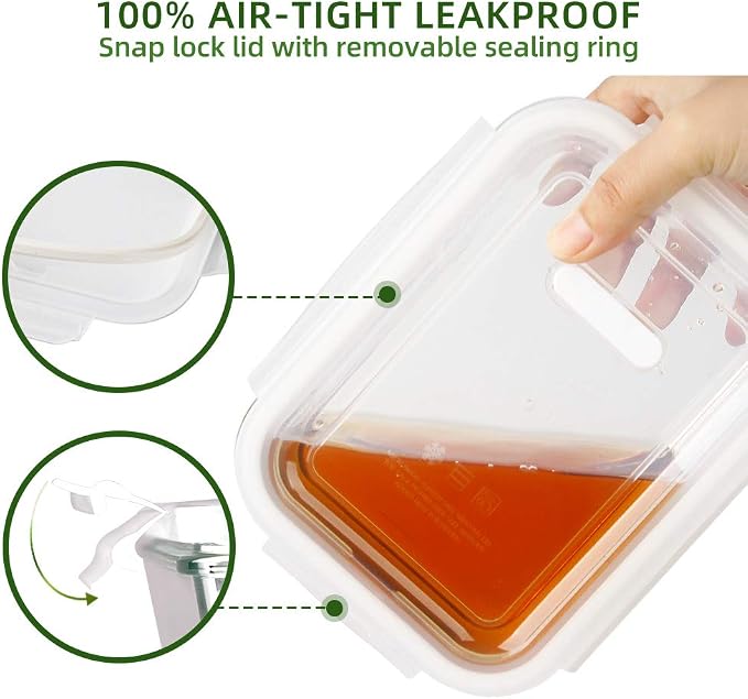DAS TRUST 10 Pack Glass Meal Prep Containers Meal Prep Bowls Food Storage Containers Glass Food Prep Containers with Lids Lunch Container for Adults Lunch Box Bento Boxes - Image 3