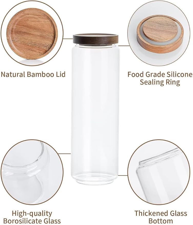 Kanwone Airtight Food Storage Containers with Bamboo lids set of 5, Stackable Food Storage Containers, Glass Canisters for Pantry, kitchen, Flour, Sugar, Tea, Coffee, Pasta, Cookies, Rice and Spice - Image 3