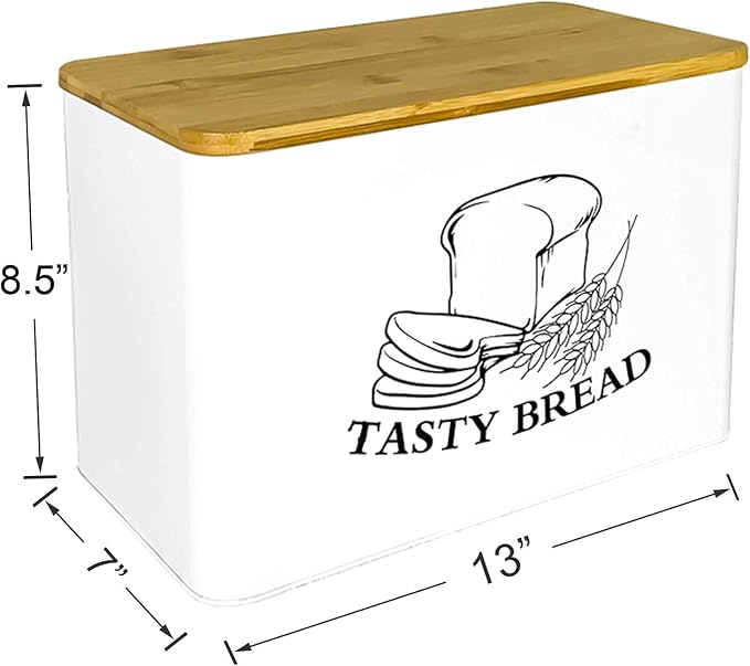 SOTECH Bread Box for Kitchen Countertop White Metal Bread Box with Bamboo Board Cover Pastry Storage Container Set Kitchen decor (NO Handle White Box) - Image 6