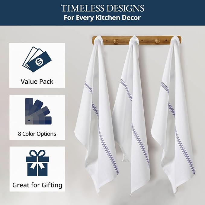 LANE LINEN Kitchen Towel Set- 12 Pack 14"x25" Dishtowels for Kitchen, Absorbent 100% Cotton Dish Drying Towels, Cleaning Cloth for Countertops, Soft & Durable, Machine Washable - Blue Stripe - Image 6