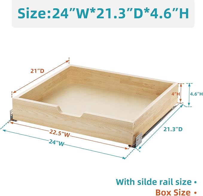 ROOMTEC Pull Out Drawers for Cabinets, 22½” W x 21” D Soft Close Slide Out Drawers for Kitchen Cabinets, Cabinet Pull Out Shelves Requires At Least 23.5” Cabinet Opening - Image 3