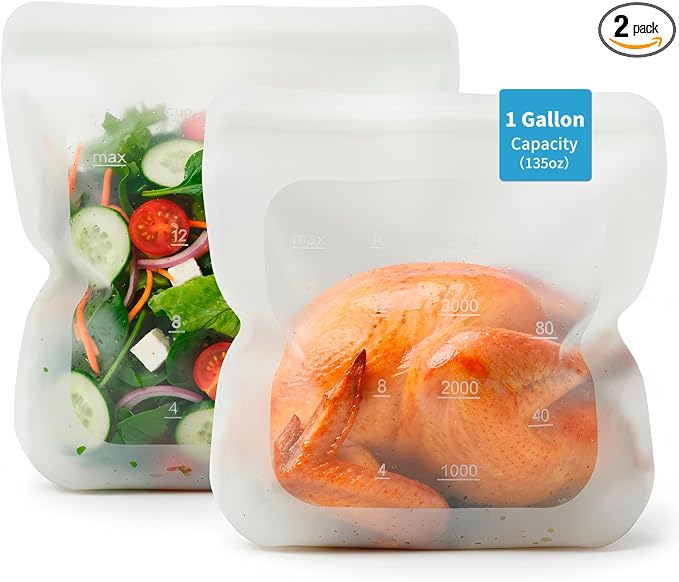 Reusable Premium Silicone Food Storage Gallon Bag 135oz,XXL - 2 PCS Food Storage Bag,Freezer Container,Sous Vide,Kitchen Organization,And Meal Prep Bags Microwave,Dishwasher,Oven Safe, BPA Free by SiliseaDirect