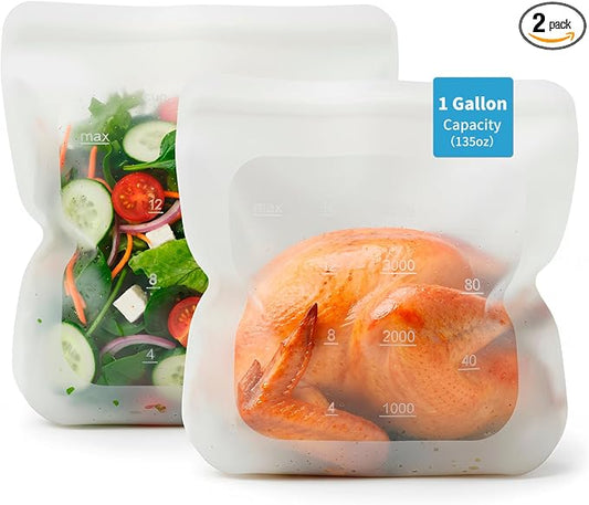 Reusable Premium Silicone Food Storage Gallon Bag 135oz,XXL - 2 PCS Food Storage Bag,Freezer Container,Sous Vide,Kitchen Organization,And Meal Prep Bags Microwave,Dishwasher,Oven Safe, BPA Free by SiliseaDirect