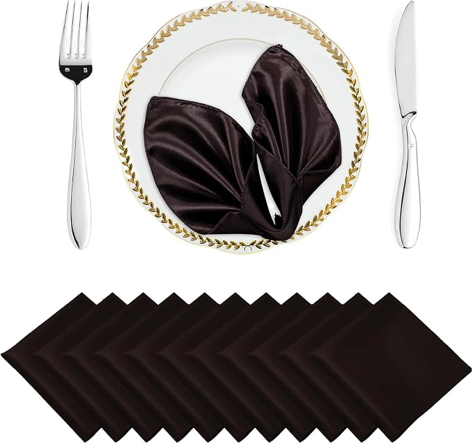 MDS® Pack of 200 Satin Napkins 12 x 12 Inch, Soft Silky Reusable Cloth Dinner Table Napkins for Wedding Décor, Reception, Birthday, Parties, Banquets, Catering, Restaurants & Hotel - Coffee by MDS