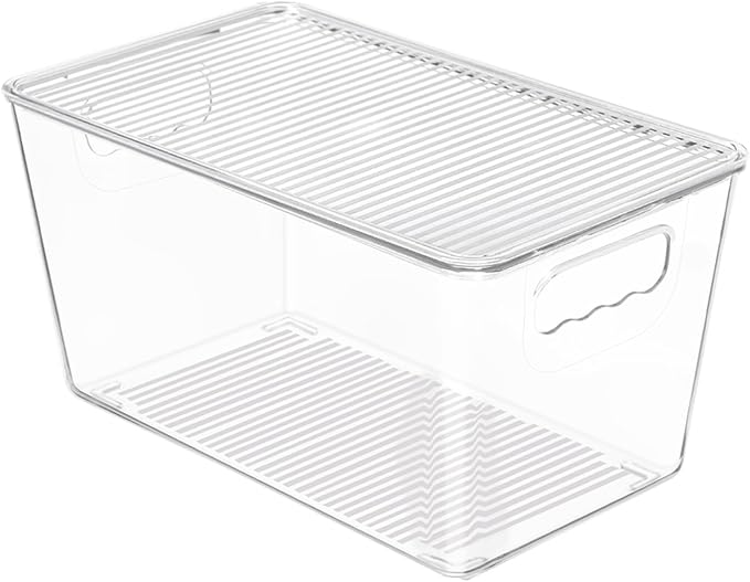 Vtopmart 1 Pack Clear Stackable Storage Bins with Lids, Medium | BPA-free Plastic, Organize Vertically, For Pantry Kitchen Fridge Cabinet Closet Bathroom, Built to Last, Easy to Move by Vtopmart