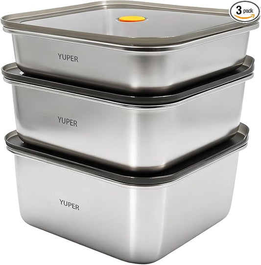 YUPER Stainless Steel Food Storage Containers, 3 Pack (40+67+88OZ) | Meal Prep Containers Set with Lids, BPA Free, Leak Proof & Airtight, Microwave, Dishwasher, Fridge, Freezer & Oven Safe by YUPER