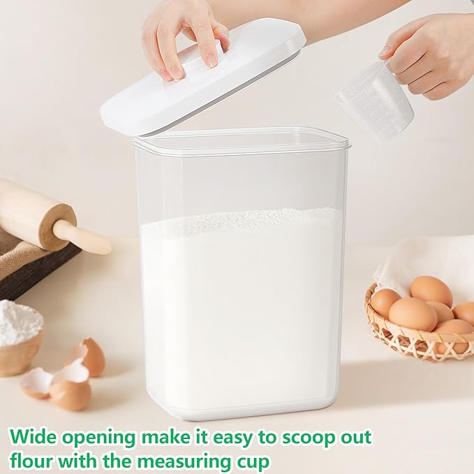6 Qt Flour Sugar Storage Containers with Pop-up Lid Airtight 11 Lb Rice Bin | Crystal-Clear Plastic Dry Food Containers Tall and Slim BPA Free Pet Food Holder for Kitchen Pantry Organization - Image 3