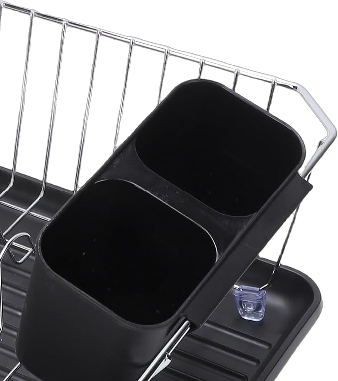 Asixxsix Dish Drying Rack, Anti Rust Coated Dish Drainer with Utensil Holder and Drainboard, Sink Organization and, 14" x 12" x 5" for Home and Apartment Decor (Silver) - Image 9